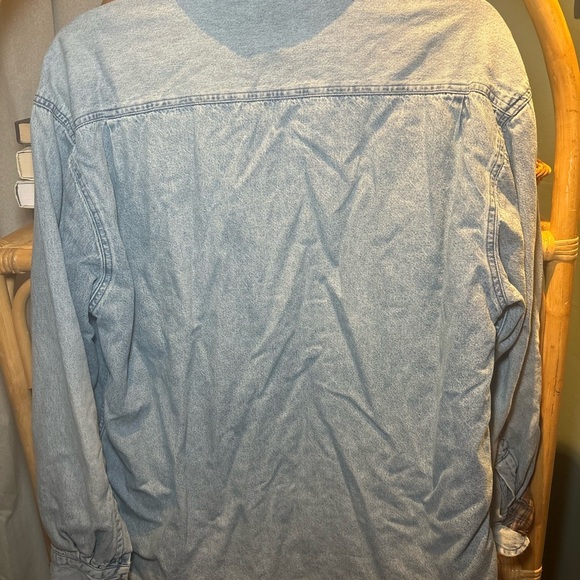 St. John's Bay Blue Denim Shirt with Brown Plaid Lining - Picture 4 of 4